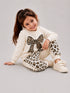 Leopard Bow Charm Fleece Suit (Off-White)