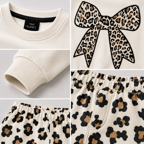 Leopard Bow Charm Fleece Suit (Off-White)