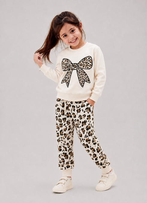 Leopard Bow Charm Fleece Suit (Off-White)