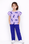 Frill Sleeves Tulip Flutter Cotton Trouser Set (Lilac & Purple)