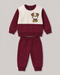 Puppy Color Block Fleece Suit (Burgundy & Off-White)