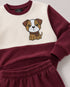 Puppy Color Block Fleece Suit (Burgundy & Off-White)