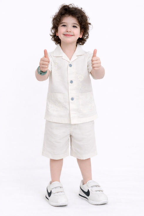 Imported Netted Shirt Stretch Cotton Short Set