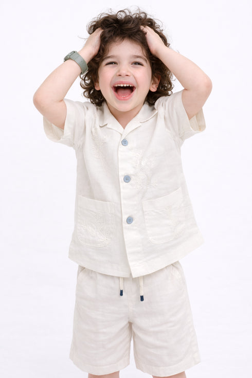 Imported Netted Shirt Stretch Cotton Short Set