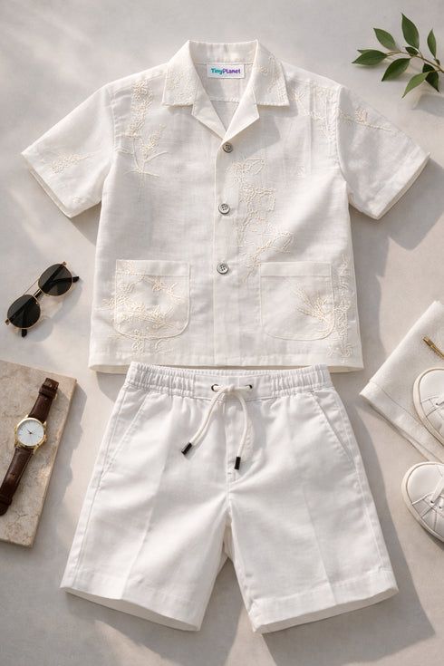 Imported Netted Shirt Stretch Cotton Short Set