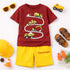 Under Construction Combo Cotton Short Set (Maroon-Yellow)