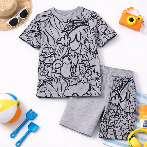 Patterned Cotton Short Set (Gray)