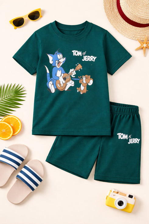 Tom & Jerry Adventure Cotton Short Set (Dark Green)