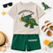 Triceratops Cotton Short Set (Light Beige-Dark Green)