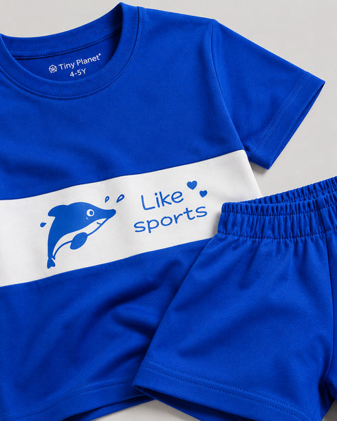 Dolphin Dash Cotton Short Set (Pacific Blue)