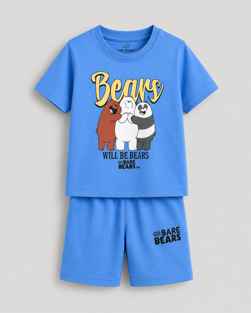 The Bear Stack Cotton Short Set (Sky Blue)