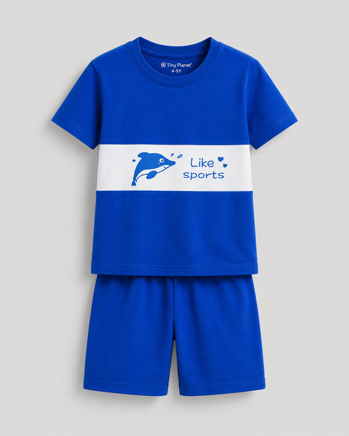 Dolphin Dash Cotton Short Set (Pacific Blue)