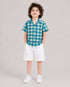 Classic Check Imported Cotton Short Set (Mint Sapphire & White)