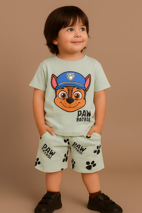 Paw Patrol Themed Cotton Short Set (Mint green)