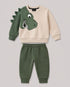 The Dino Buddy Fleece Suit (Beige & Dark Green)