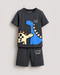 The Little Dino Cotton Short Set (Charcoal Grey)