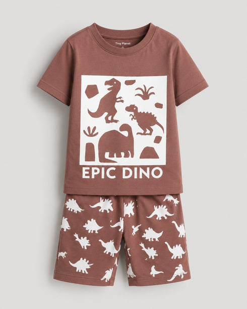 Epic Dino Cotton Short Set (Terracotta)
