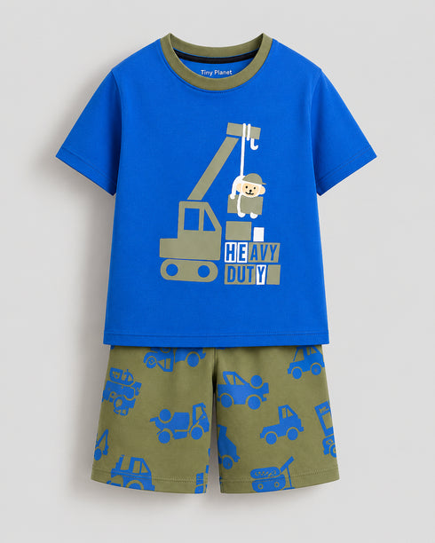 The Heavy Duty Crew Cotton Short Set (Blue & Olive)