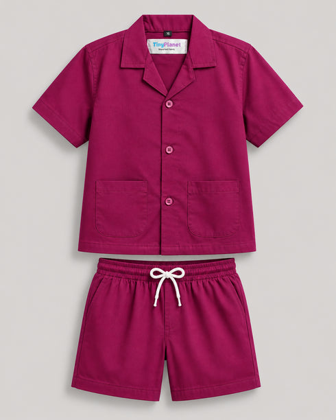Imported Cotton Button Down Short Set (Mulberry)