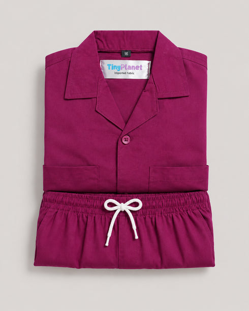 Imported Cotton Button Down Short Set (Mulberry)