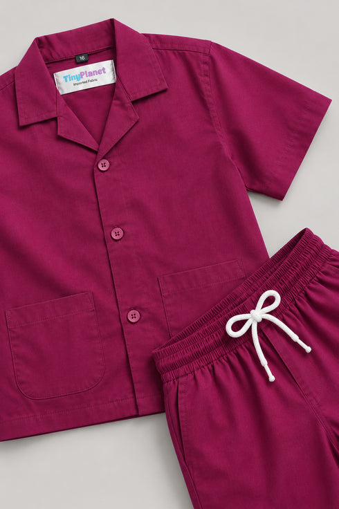 Imported Cotton Button Down Short Set (Mulberry)