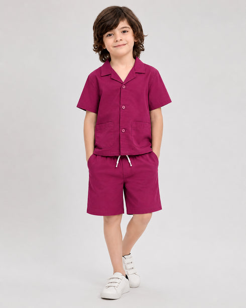 Imported Cotton Button Down Short Set (Mulberry)