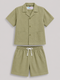 Imported Irish Linen Button Down Short Set (Olive Green)