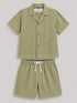 Imported Irish Linen Button Down Short Set (Olive Green)