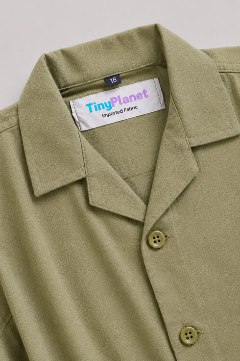 Imported Irish Linen Button Down Short Set (Olive Green)