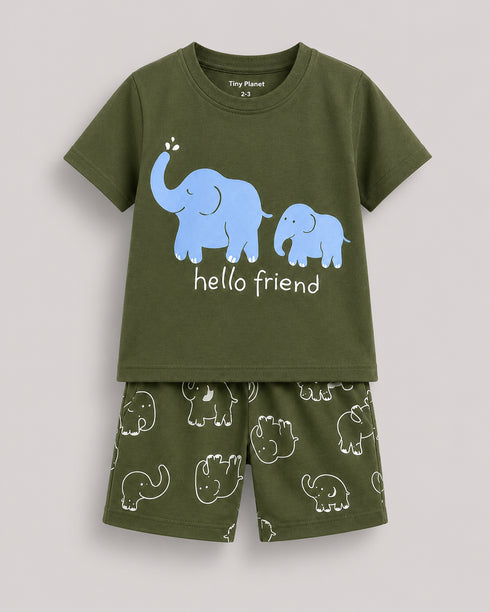 The Hello Friend Cotton Short Set (Army Green)