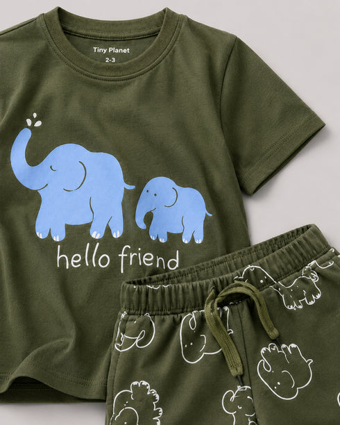 The Hello Friend Cotton Short Set (Army Green)