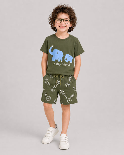 The Hello Friend Cotton Short Set (Army Green)