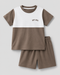 Tiny Colorblock Cotton Short Set (White & Brown)