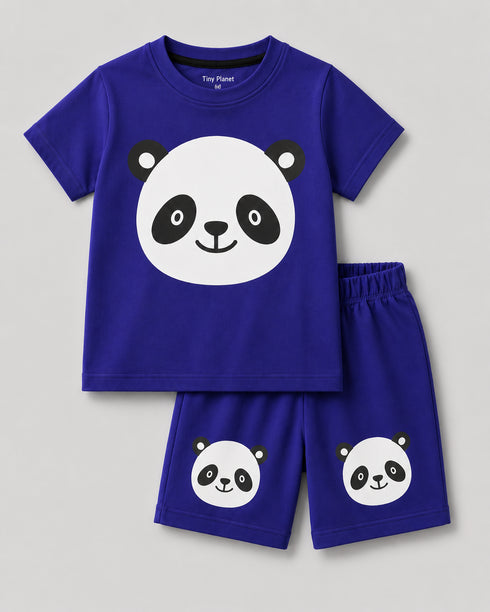 Panda Peekaboo Cotton Short Set (Purple)