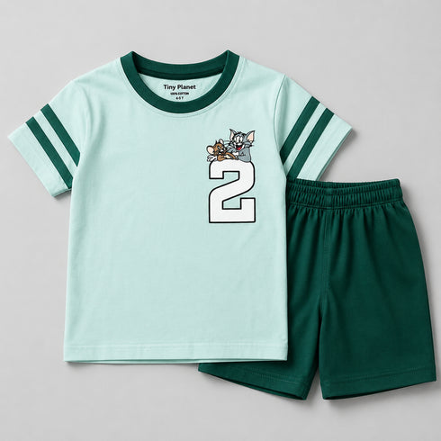 The Tom & Jerry Cotton Short Set (Mint & Dark Green)