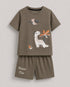 Happy Dino Cotton Short Set (Light Brown)