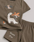 Happy Dino Cotton Short Set (Light Brown)