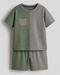 Tiny Colorblock Cotton Short Set (Green & Brown)