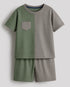 Tiny Colorblock Cotton Short Set (Green & Brown)