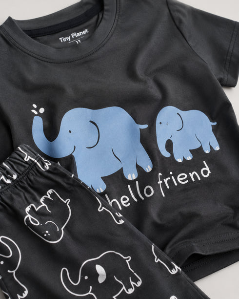 The Hello Friend Cotton Short Set (Charcoal Grey)