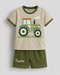 The Tractor Trail Cotton Short Set (Ivory & Green)