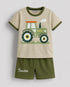 The Tractor Trail Cotton Short Set (Ivory & Green)