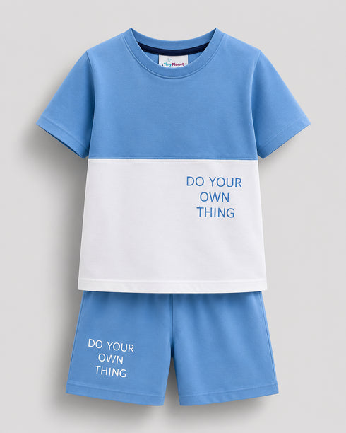Do Your Own Thing Cotton Short Set (Sky Blue & White)