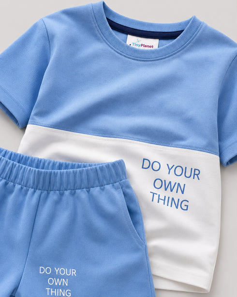 Do Your Own Thing Cotton Short Set (Sky Blue & White)