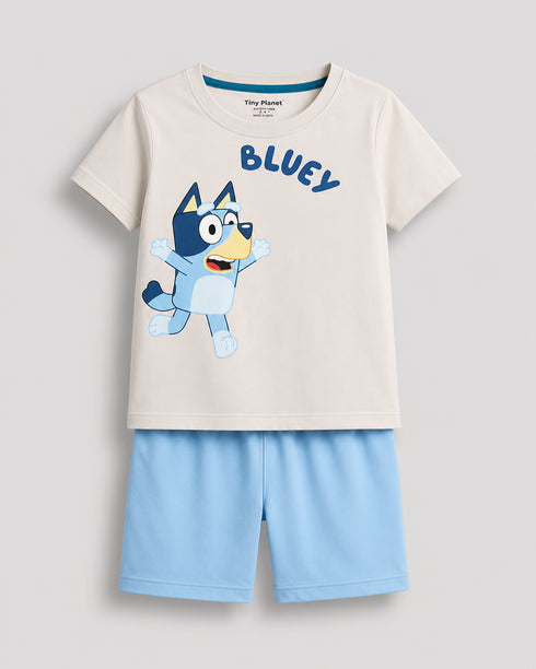 Bluey Skybound Cotton Short Set (Beige & Sky Blue)