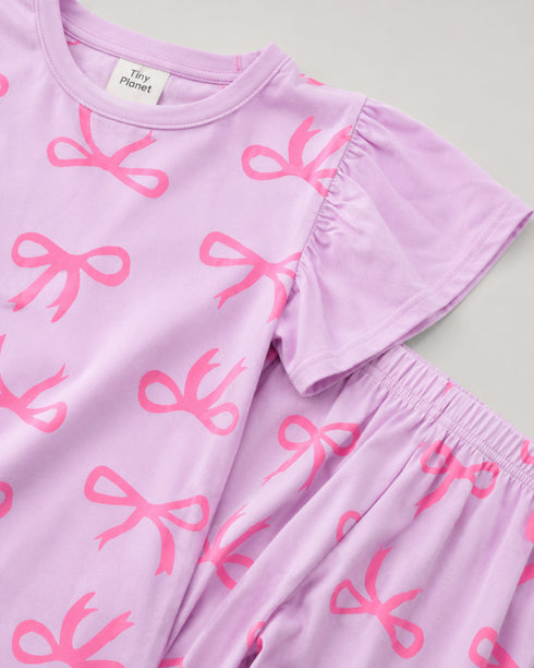 Frill Sleeves Ribbon Themed Cotton Trouser Set (Baby Pink)