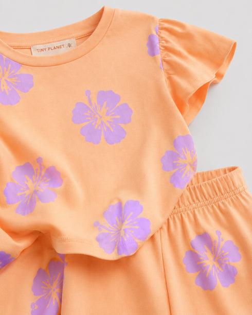 Frill Sleeves Floral Breeze Cotton Trouser Set (Peach)