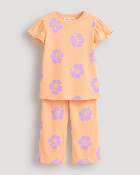 Frill Sleeves Floral Breeze Cotton Trouser Set (Peach)