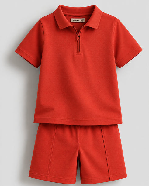 Classic Zip Polo Set (Rust)