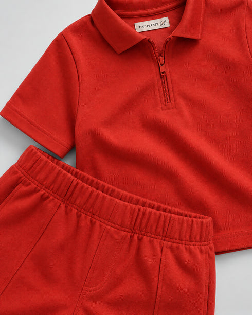 Classic Zip Polo Set (Rust)